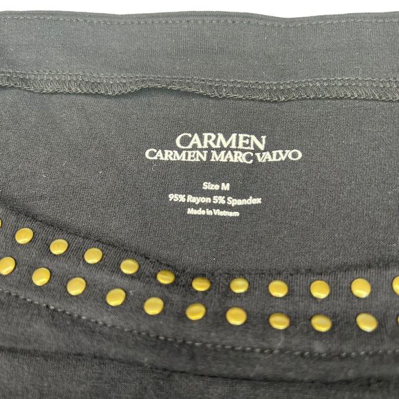 Carmen Marc Valvo Blouse Adult Women Medium Black Gold Studded Stretch - Picture 4 of 4
